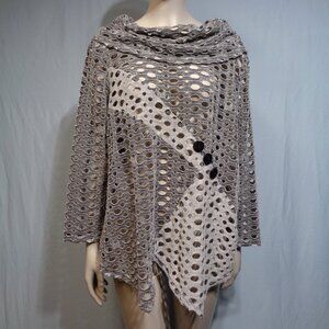 Yushi cowl neck asymmetrical grey & black net top, size large